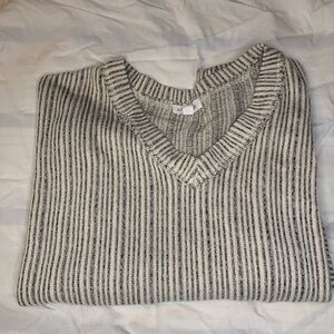 Blu Pepper women’s  V-Neck Sweater - Black and White Stripes
